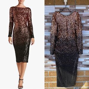 Dress the Population Women's Emery Long Sleeve Stretch Sequin Midi Sheath medium
